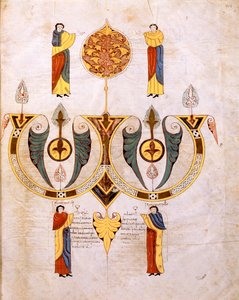 Colophon de la Bible wisigothique-mozarabe de Saint Isidore, avec les portraits des deux miniaturistes, Florencio et Sancho, fol.514r., A.D. 960