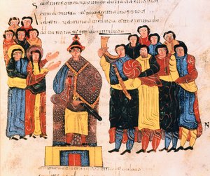 David est proclamé roi devant le peuple de Juda, de la Bible wisigothique-mozarabe de Saint Isidore, fol.125r., A.D. 960