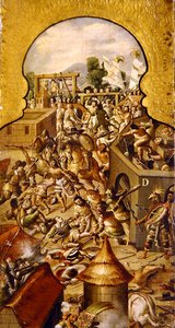 Représentation des atrocités commises lors des combats pour la conquête du Temple Mayor et de la place Zócalo - Spanish School