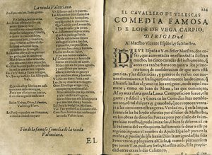 ESPINEL, Vicente (1550-1624). Musicien espagnol et poète classique.; VEGA CARPIO, Félix Lope de (1562-1635). « El cavallero de Yllescas », comédie incluse dans « Parte catorze de las comedias de Lope de Vega », compilation publiée à Madrid par la veuve de 