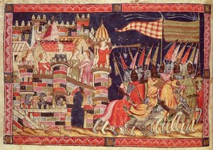 Les Troyens partant pour la bataille, du Codex Benito Santa Mora - Spanish School