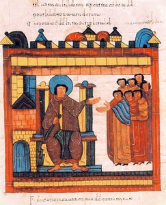Le roi David assis sur son trône et entouré de sa cour, de la Bible wisigothique-mozarabe de Saint Isidore, fol.126r., A.D. 960