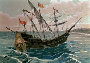 La Santa Maria approchant la côte du Nouveau Monde en 1492, de 