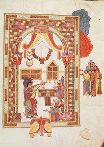 Le Temple de Jérusalem, de la Bible wisigothique-mozarabe de Saint Isidore, fol.50r., A.D. 960 (tempera sur vélin)