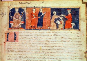 Le seigneur féodal prêchant son sermon devant le roi de Majorque, Jacques Ier (1207-76) du Capbreu de Clayra et de Millas, 1292