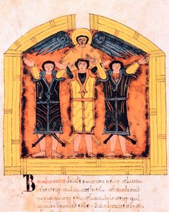 Les trois Hébreux, Shadrach, Meshach et Abed-Nego jetés dans la fournaise par Nabuchodonosor, fol.318v, de la Bible wisigothique-mozarabe de Saint-Isidore, A.D. 960