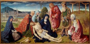 La Pietà de Saint-Germain-des-Prés Peinture du Maître de Saint-Germain-des-Prés (actif vers 1500). Dim. 0,97x1,98 m.