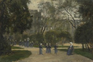 Nonnes et écolières dans les jardins des Tuileries, Paris