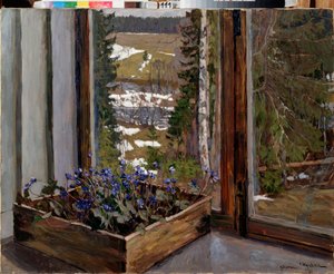 Perce-neige. Peinture de Stanislav Yulianovich Zhukovsky (1873-1944), huile sur toile