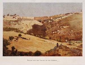 Aquarelle de Stanley Inchbold, représentant la vallée du Cédron, à Jérusalem, Palestine 1906