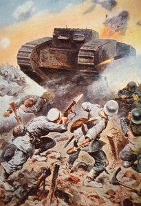 Char britannique en action contre les Allemands sur le front occidental pendant la Première Guerre mondiale