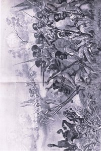 Chilianwala, 13 janvier 1849 : La brigade de Goddy faisant une résistance courageuse entourée par les Sikhs, illustration de British Battles on Land and Sea, 1915 - Stanley L. Wood