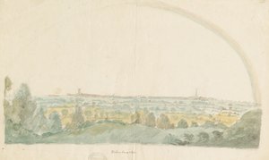 Wolverhampton - Vue lointaine depuis les hauteurs de Tettenhall : peinture à l