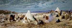 Célébration de Mohammed à Tanger, peinture de Stefano Ussi (1822-1901), huile sur toile, 48,5 x 117,5 cm - Stefano Ussi