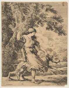 Une nymphe tenant un grand chien par son collier, vers 1654 - Stefano della Bella