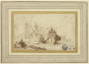 Galère toscane et autres navires près du rivage - Stefano della Bella