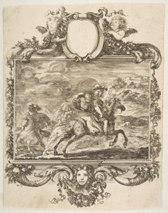 Un cavalier et une dame à cheval, dans une bordure ornée de fruits, vers 1655 - Stefano della Bella