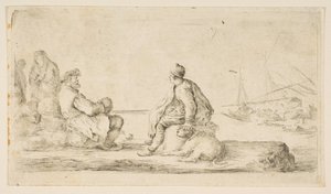 Un jeune marin et un vieil homme assis près de la mer, 17ème siècle