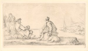 Un marin âgé et un jeune marin sont assis au bord de la mer - Stefano della Bella