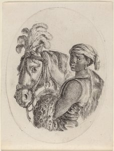 Palefrenier noir avec un cheval arabe - Stefano della Bella