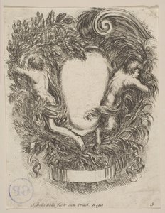 Cartouche encadré par Apollon et Pan, 1647 - Stefano della Bella