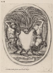 Cartouche en forme de tigre écorché soutenu par des centaures - Stefano della Bella