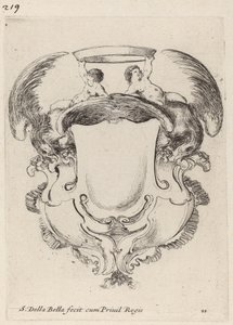 Cartouche avec des aigles et deux enfants tenant une couronne - Stefano della Bella