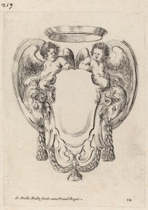 Cartouche avec des béliers et des satyres enfants - Stefano della Bella