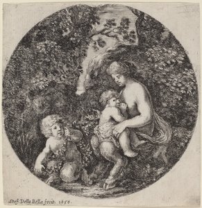 Satyresse allaitant un enfant dans un paysage boisé - Stefano della Bella
