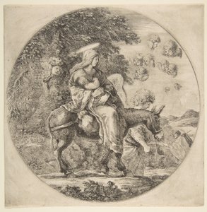 La fuite en Égypte, composition ronde - Stefano della Bella