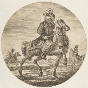 Cavalier hongrois chevauchant vers la droite, autres cavaliers en arrière-plan, un cirque, vers 1651 - Stefano della Bella