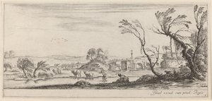 Paysage avec paysan se préparant à traverser un ruisseau, en ou avant 1647 - Stefano della Bella