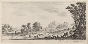 Paysage avec berger gardant son troupeau
