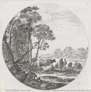 Paysage avec troupeau et chapiteau corinthien
