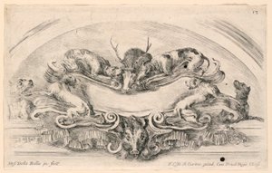 Lunette avec écussons, n° 13 de "Raccolta di varii cappriccii et nove inventioni di cartelle et ornamenti" - Stefano della Bella