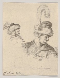 Planche 11 : un buste polonais de profil, tourné vers la droite, une autre tête polonaise vue de..., vers 1649