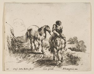 Planche 11 : un jeune cavalier, vu de face, menant un autre cheval, de Divers... - Stefano della Bella
