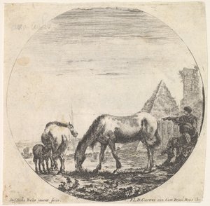La pyramide de Caius Cestius à droite en arrière-plan, un cheval broutant, vers 1643-48