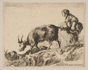 Planche 14 : bergère gardant des chèvres - Stefano della Bella