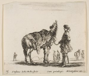 Planche 15 : un noble polonais, de dos, tenant son cheval couvert de peau de léopard..., vers 1644-47 - Stefano della Bella
