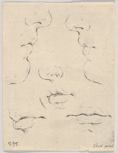 Planche 4 : deux profils et trois bouches, du Livre pour apprendre à dessiner, vers 1649