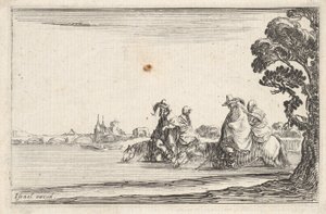 Deux cavaliers avec des femmes derrière eux, vers 1642