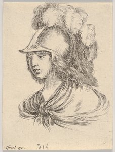 Planche 9 : buste de Minerve, portant un casque avec des plumes, regardant vers la gauche, de..., 1650 - Stefano della Bella