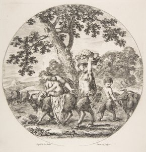 Famille de satyres marchant vers la gauche avec deux chèvres et un panier de raisins, vers 1657 - Stefano della Bella