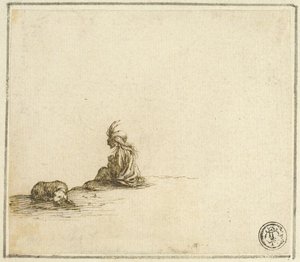 Mère et enfant tsiganes assis, avec chien - Stefano della Bella