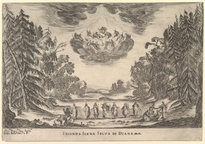 Deuxième scène, dans la forêt de Diane, du Mariage des dieux Le nozze degli Dei, 1637 - Stefano della Bella
