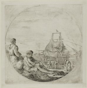 Chantier naval avec deux marins