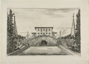 Façade sud de la villa et la grande prairie, des Vues de la Villa Pratolino - Stefano della Bella