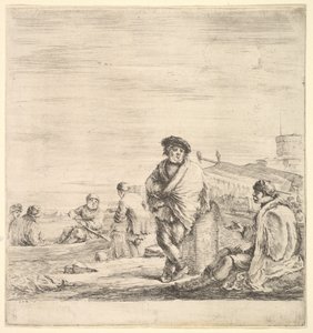 Marin debout au centre parlant à un homme levantin assis à gauche, vu de profil, vers 1658-63 - Stefano della Bella