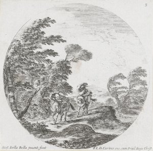 Deux cavaliers contre le vent (Paysages et ruines de Rome) - Stefano della Bella